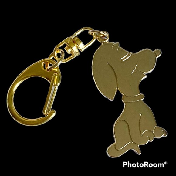 Vintage Snoopy Dog Keychain Keyring Zipper Pull Purse Charm Gold Plated Peanuts - Picture 2 of 12